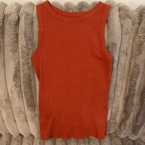 Ribbed Sleeveless Tank Top - Rust Orange
